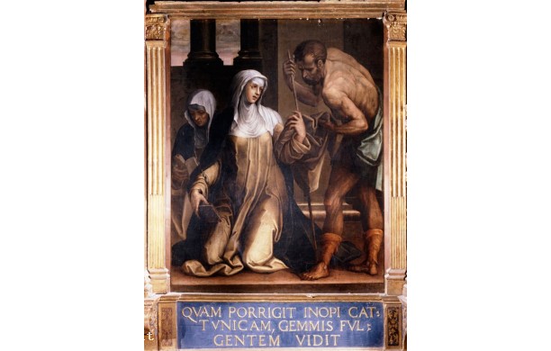 Caterina che offre il mantello a Gesù