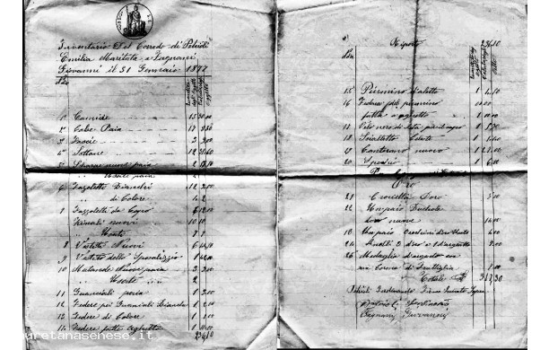 1877, Mercoledì 31 Gennaio - Matrimonio Emilia Petrioli, inventario della dote personale