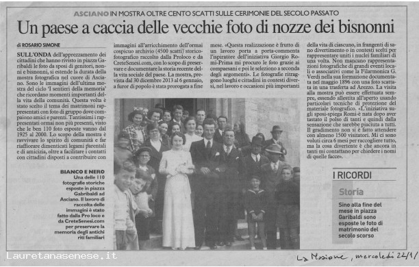 2014, 22 Gennaio - Un paese a caccia di vecchie foto matrimoniali