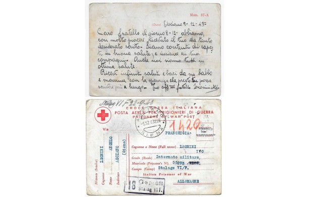 1943, 9 Dicembre - Cartolina a Ivo prigioniero in campo di concentramento