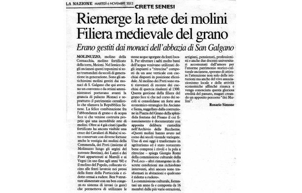 2012, 6 Novembre - Riemergono i resti della rete dei mulini ad acqua