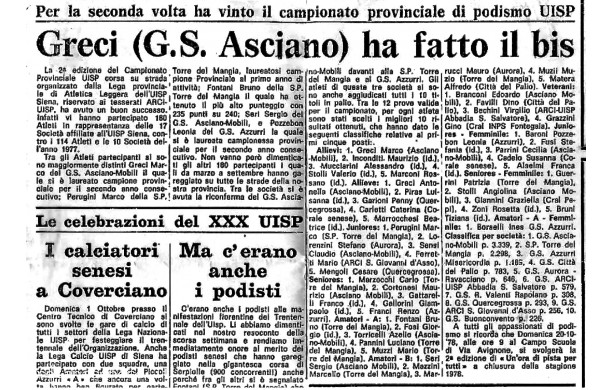 1978 - il Gr. Sp. Asciano-Mobili, vince per il secondo anno i Campionati Provinciali