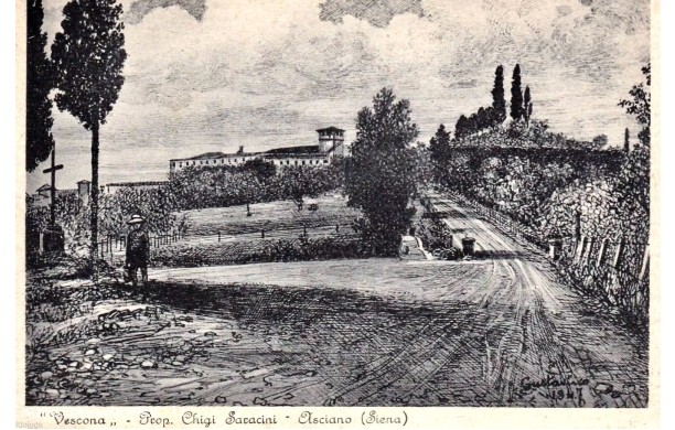 1917 - Cartolina con panoramica di Vescona disegnata