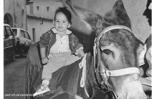 1990 - Giovanissimo contradaiolo della Corona, in groppa al ciuco